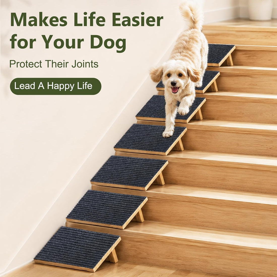 Vivifying Dog Ramp for Stairs, 4 Packs Anti-Slip Dog Stair Ramps