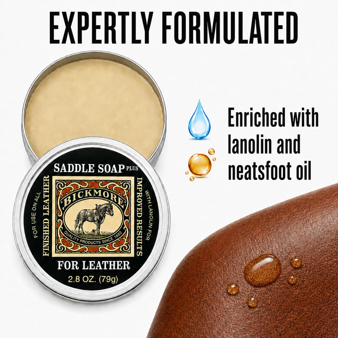 Bickmore Saddle Soap Plus 2.8 oz, Cleaner & Conditioner