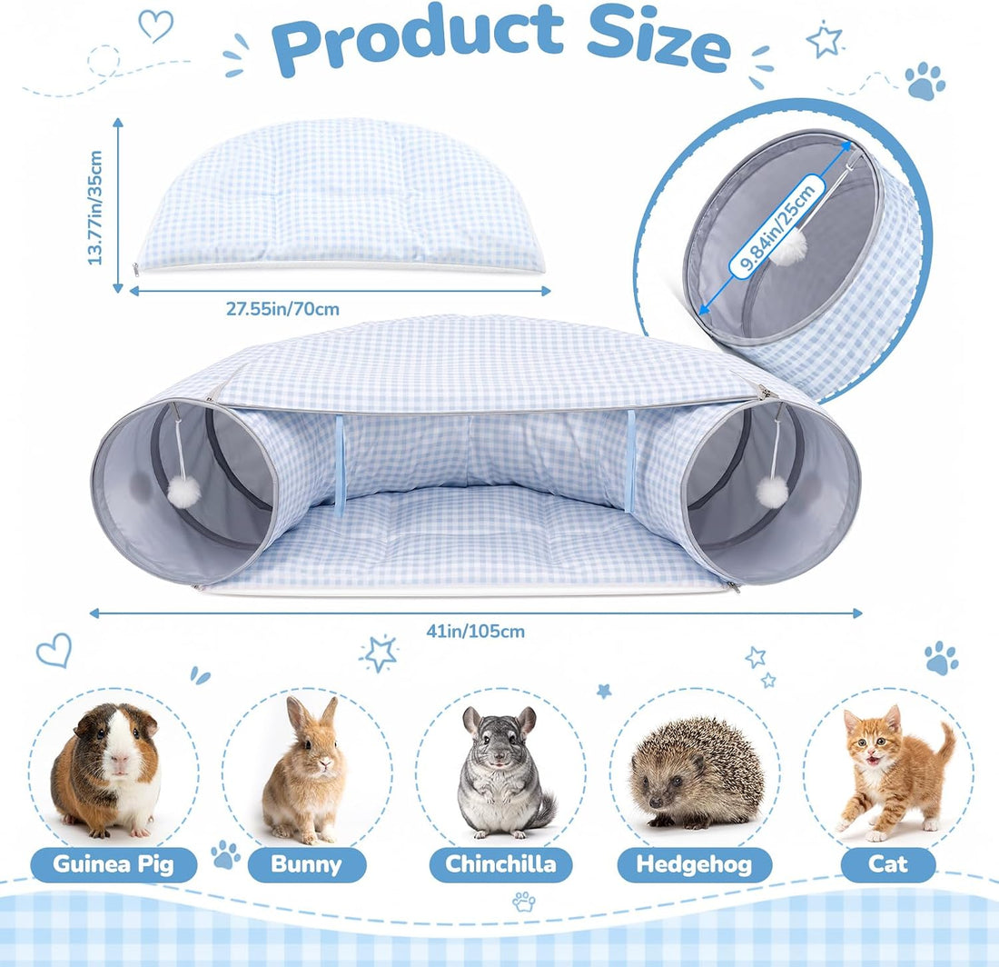 Bunny Tunnel Bed, 2-in-1 Collapsible Rabbit Guinea Pig Hideout