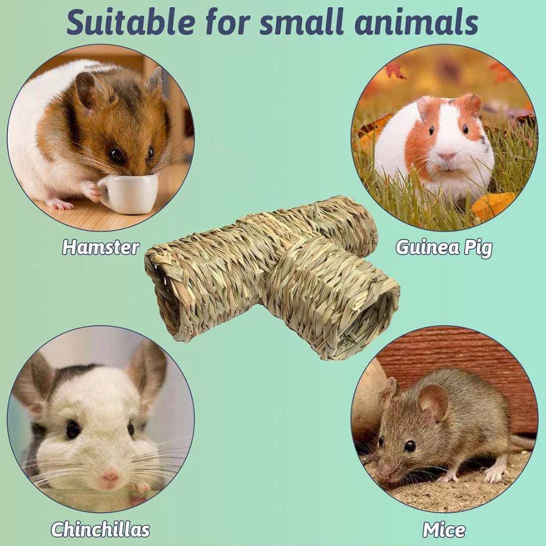 Hamiledyi Hamster Grass Tunnel Toy Nature Guinea Pig Hideout Straw