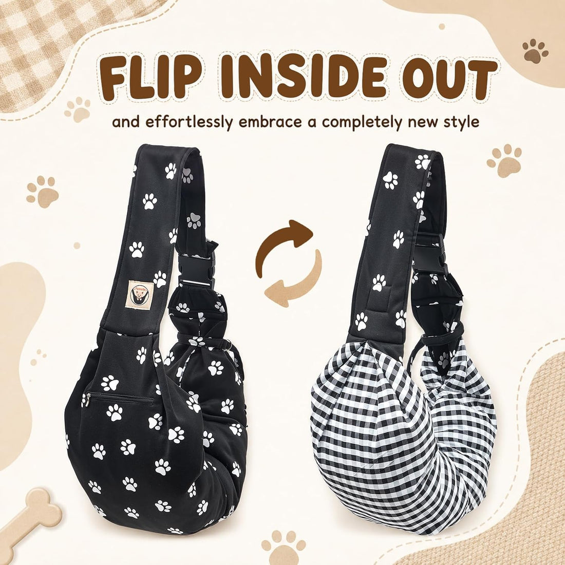 Shoulder Bags for Small Dogs, Dog Shoulder Carrier, Dog Paw, Black, M