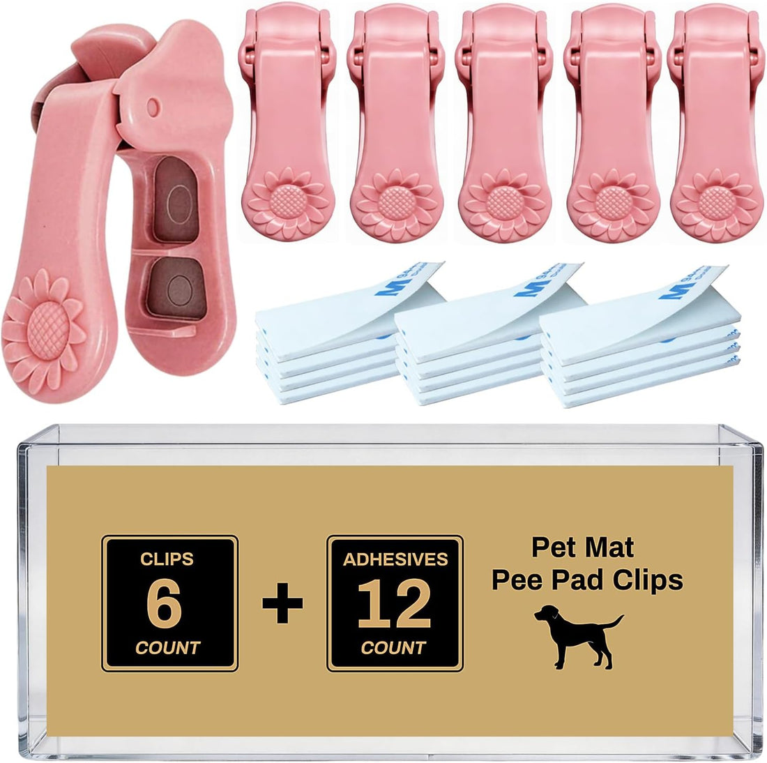 Lockable Pee Pad Clips, With Adhesive Tape, 6 Clips & 12 Tapes