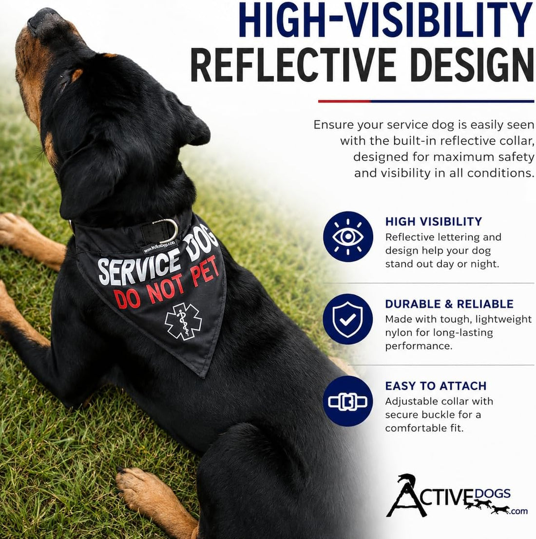 ActiveDogs Service Dog Bandana Collar, Do Not Pet, Reflective Nylon