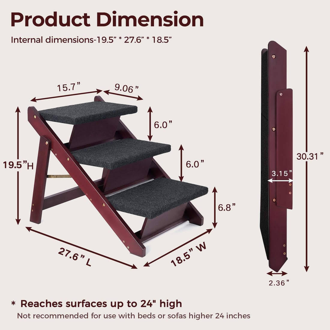 BRIKY Wooden Dog Stairs/Steps, Foldable 4 Steps