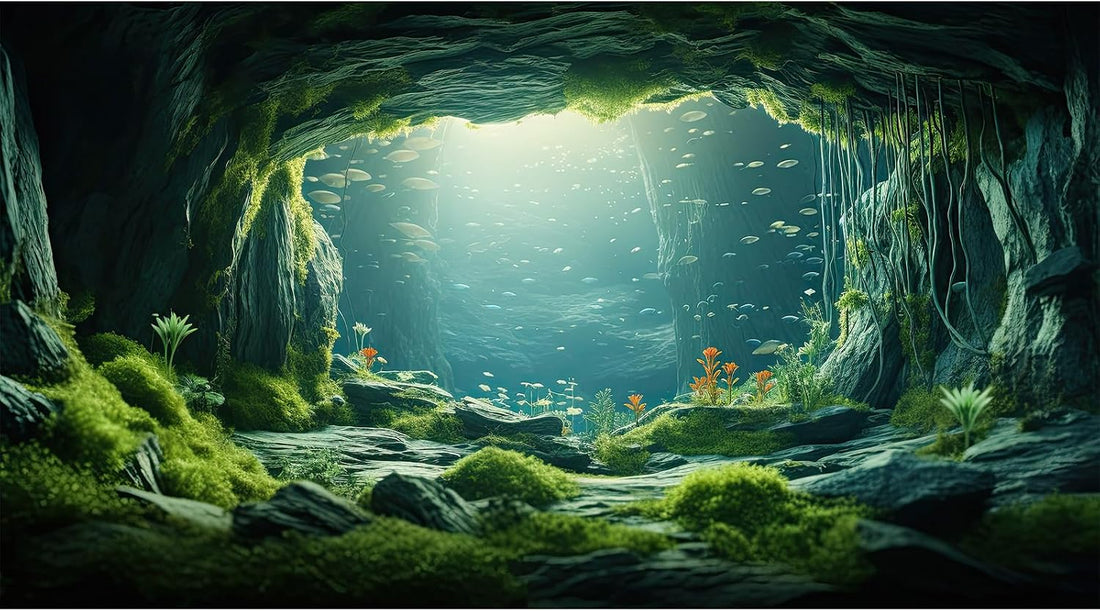 Underwater Cave Aquarium Background Under The Sea World Large Rock