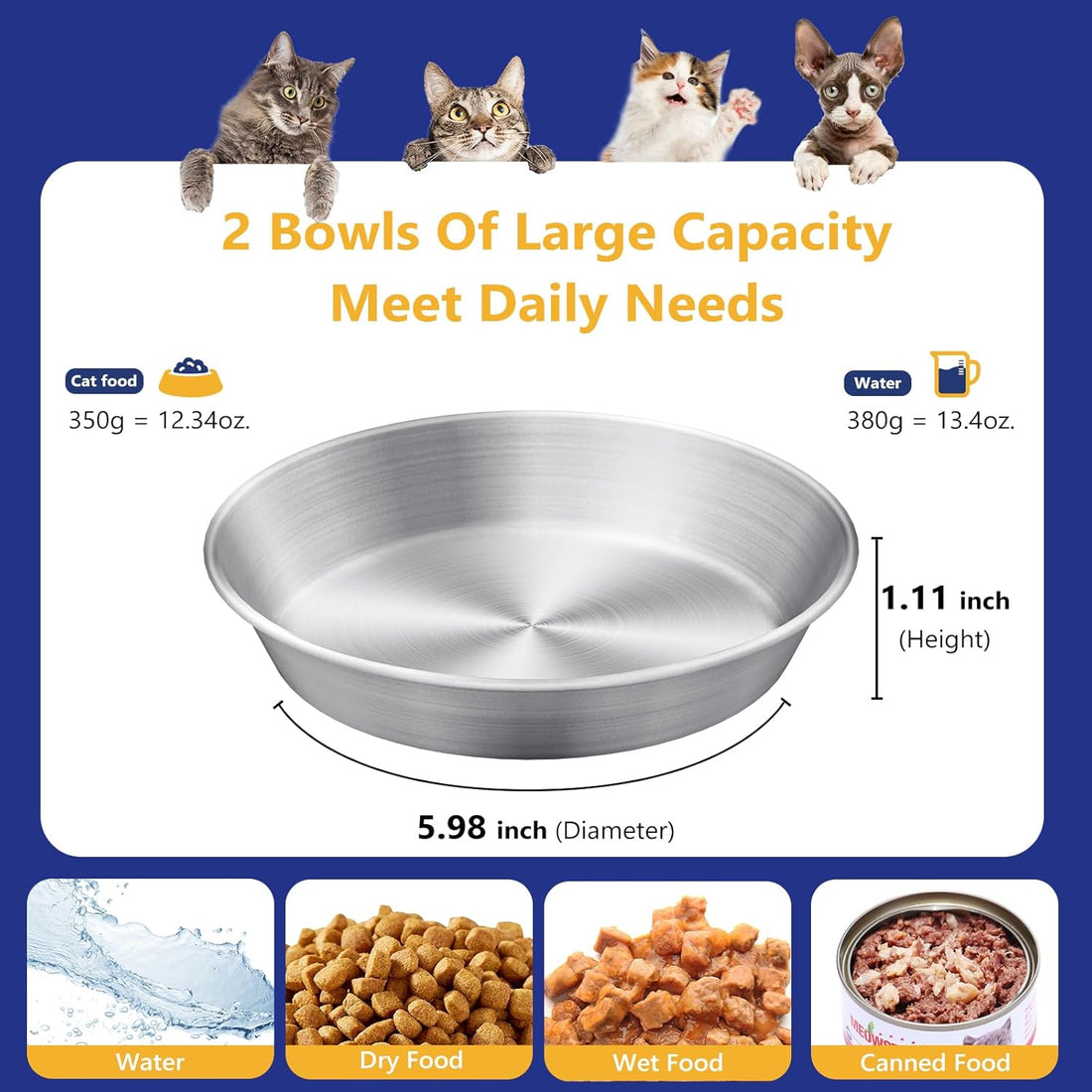 4-Pack 304 Stainless Steel Cat Food Bowls, Non-Slip Basic Dishes