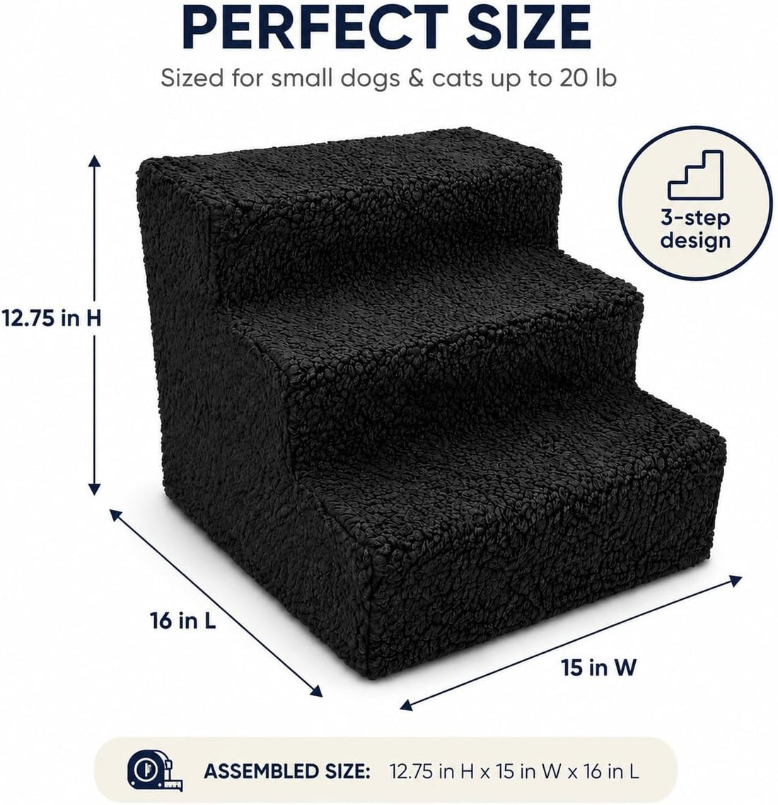 ZENVY 3-Step Pet Stairs for Small Dogs and Cats Up to 20 lb