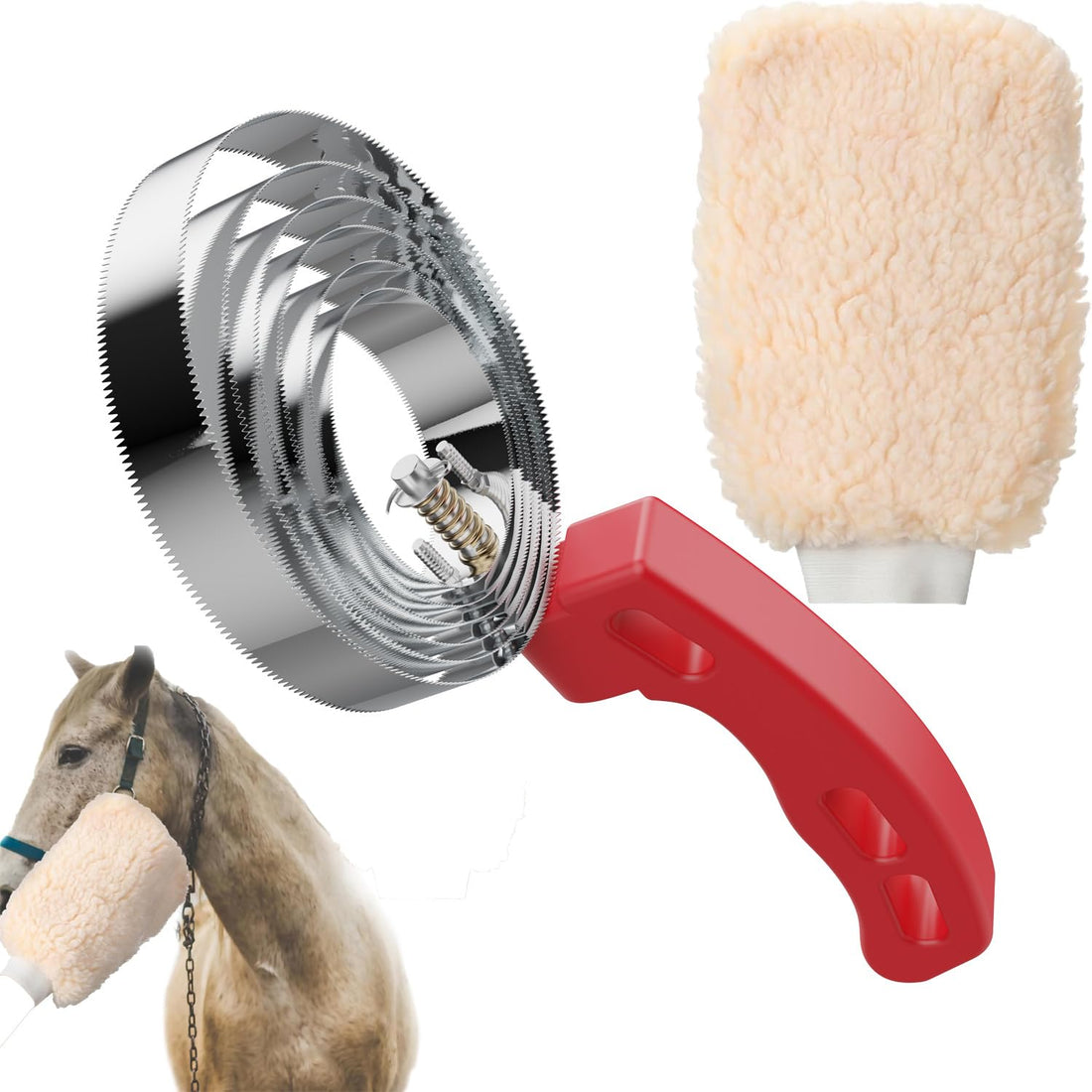 Rubber Curry Comb with Handle, Grooming Brush for Dogs, Cats & Horses
