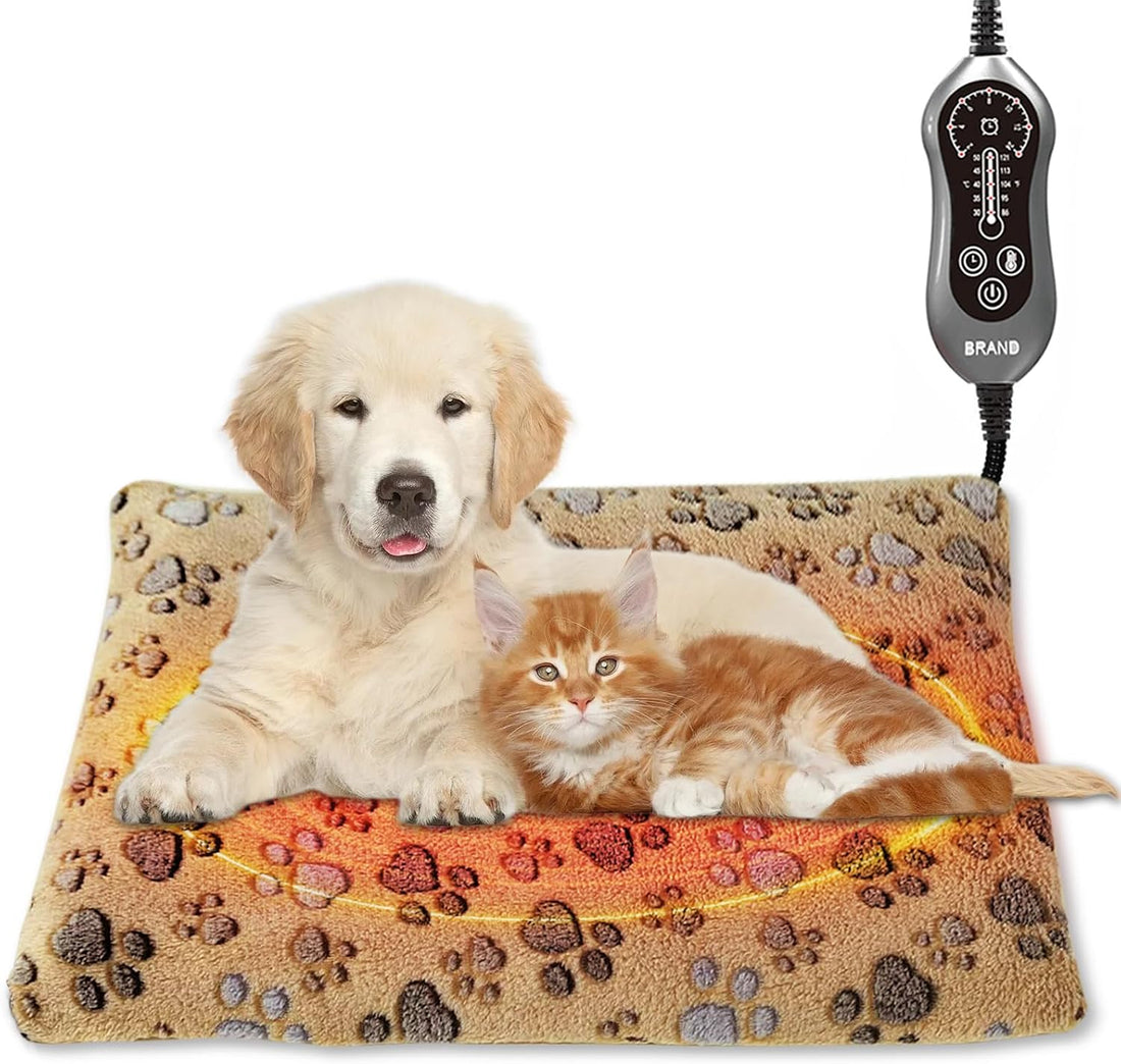 Heated Cat Bed Pet Heating Pad for Cats Dogs w Adjustable Temp & Timer