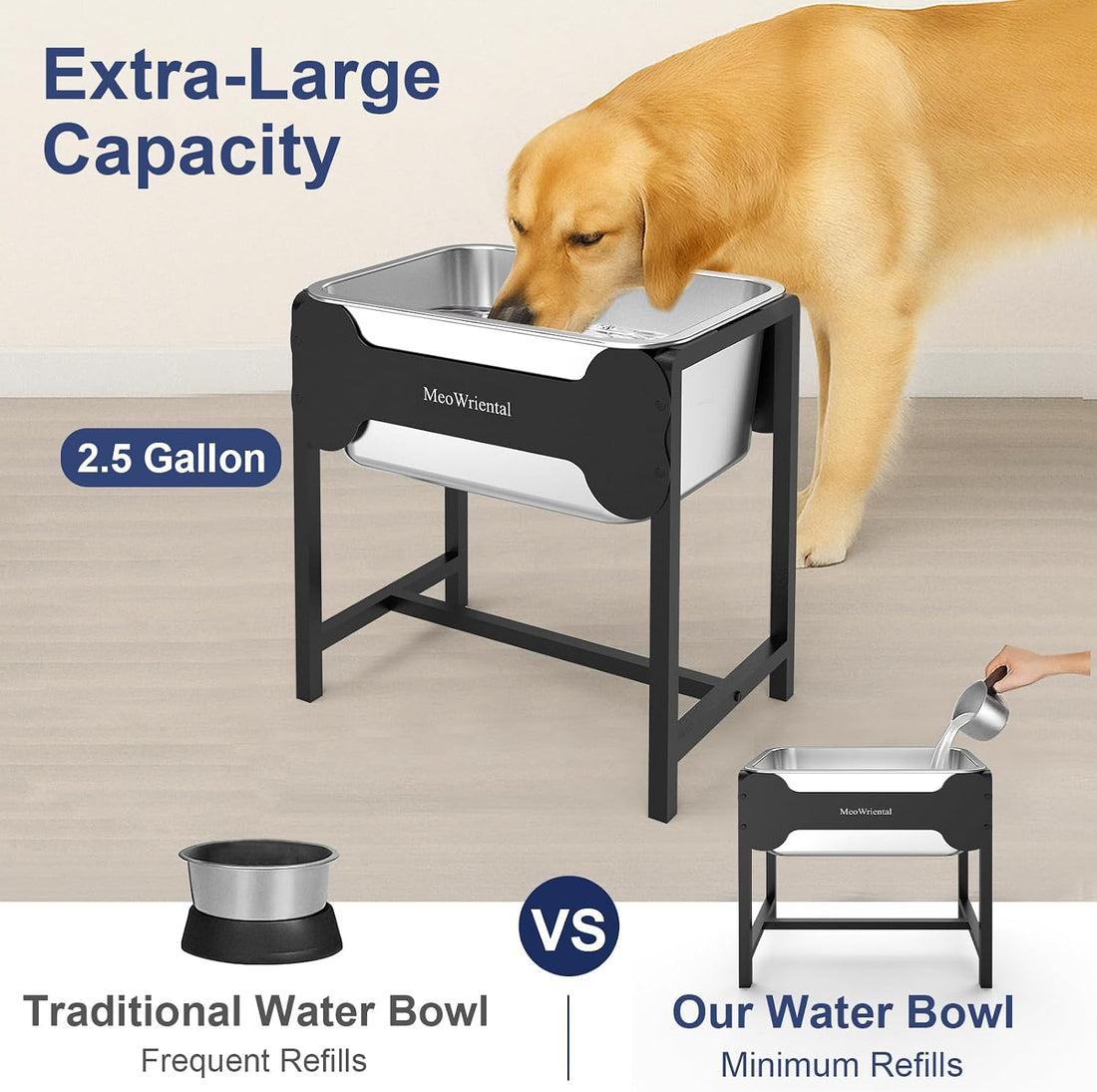 2.5 Gallon Elevated Dog Water Bowl for Large Breeds