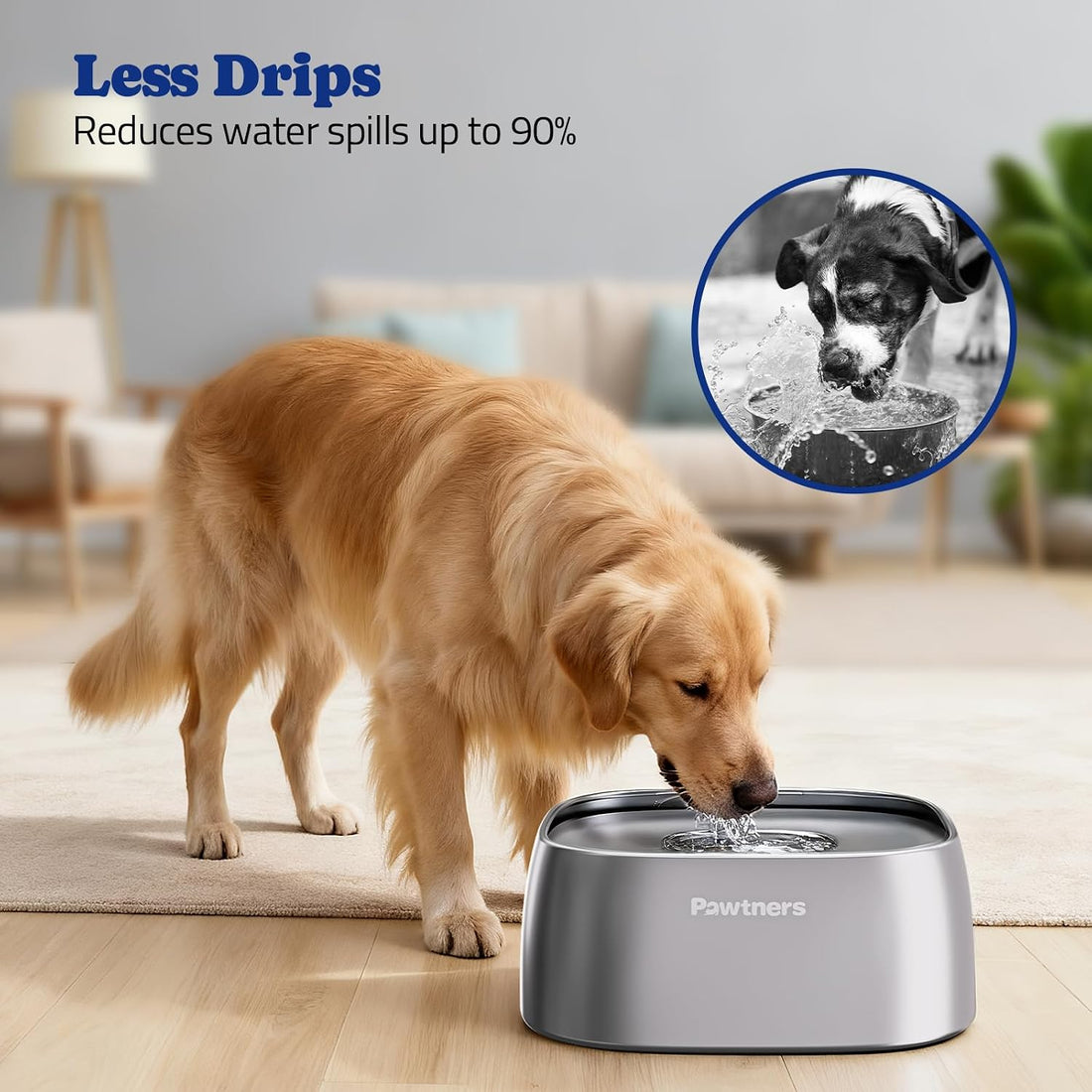 Pawtners All Stainless Steel Dog Water Bowl No Spill,135oz