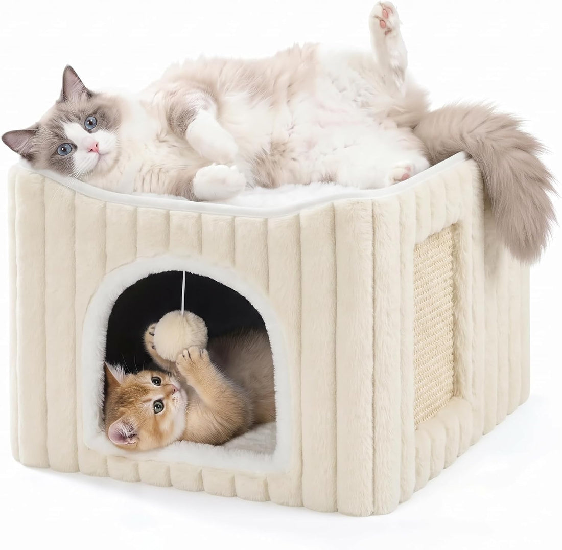 Avont 3-in-1 Cat Cave Bed for Indoor Cats with Scratch Pad
