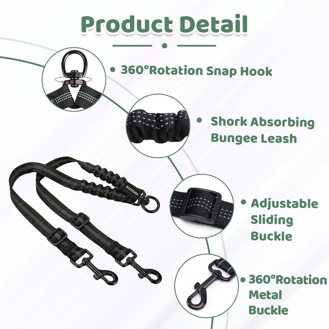 LEOSASA Double Dog Leash for 2 Dogs