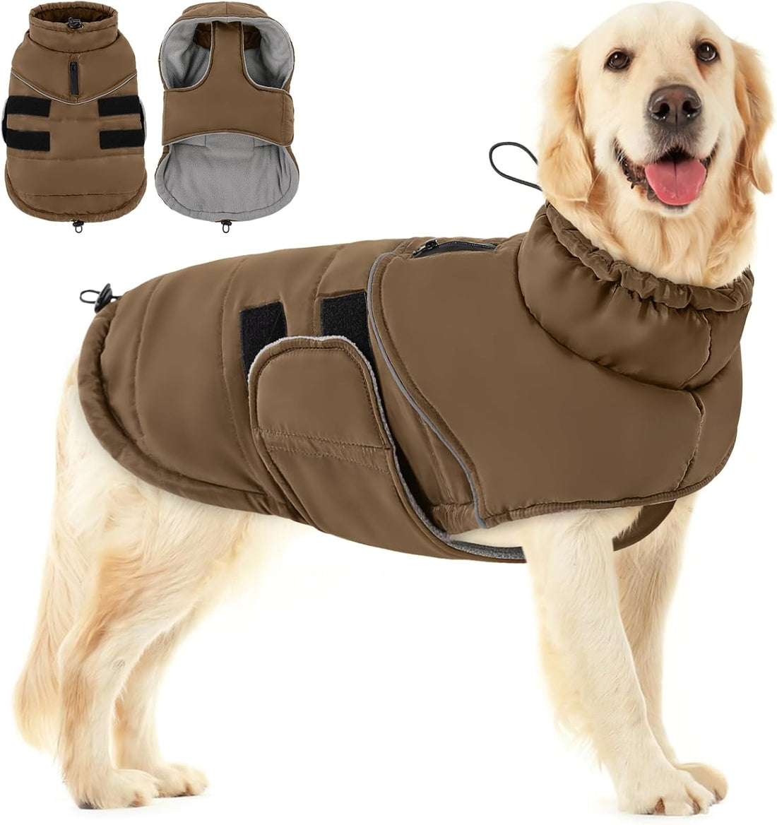 XXL Dog Coat Dog Cold Weather Reflective Jacket with Harness Hole