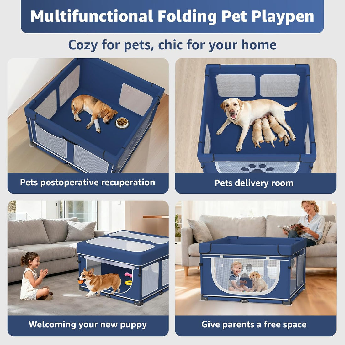 LOOBANI Foldable Dog Playpen with Cover