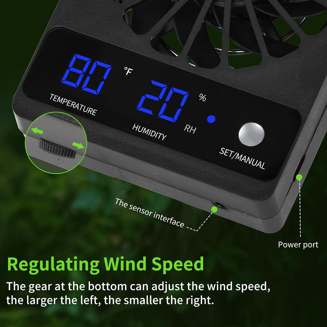 Reptile Tank Fan with Thermometer & Hygrometer | LED Display