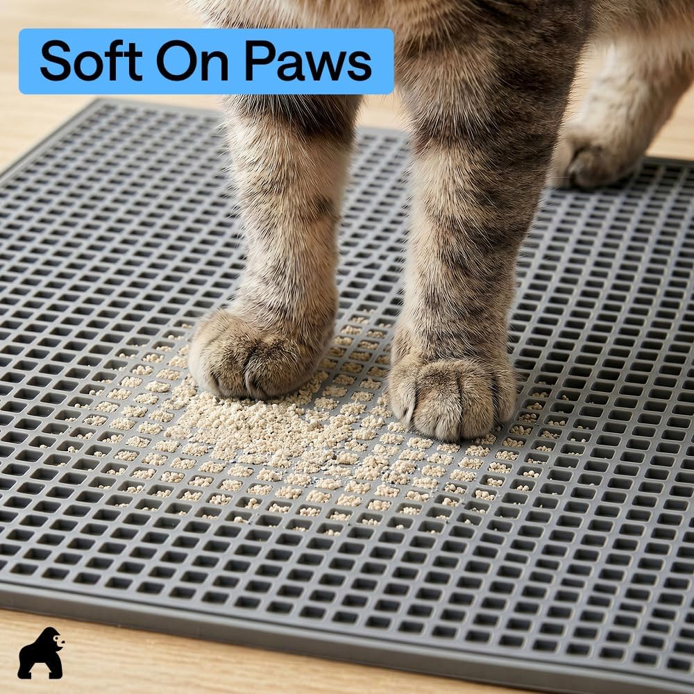 GORILLA GRIP Cat Litter Mat, Dual Layer Silicone Tray, 24x15