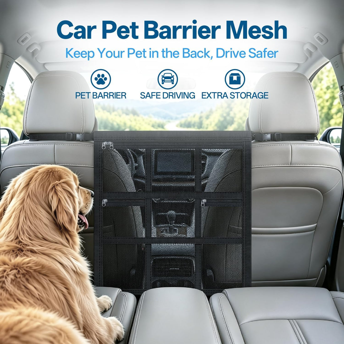 Dog Car Barrier with Double-Layer Reinforced Mesh & Dog Net for Car