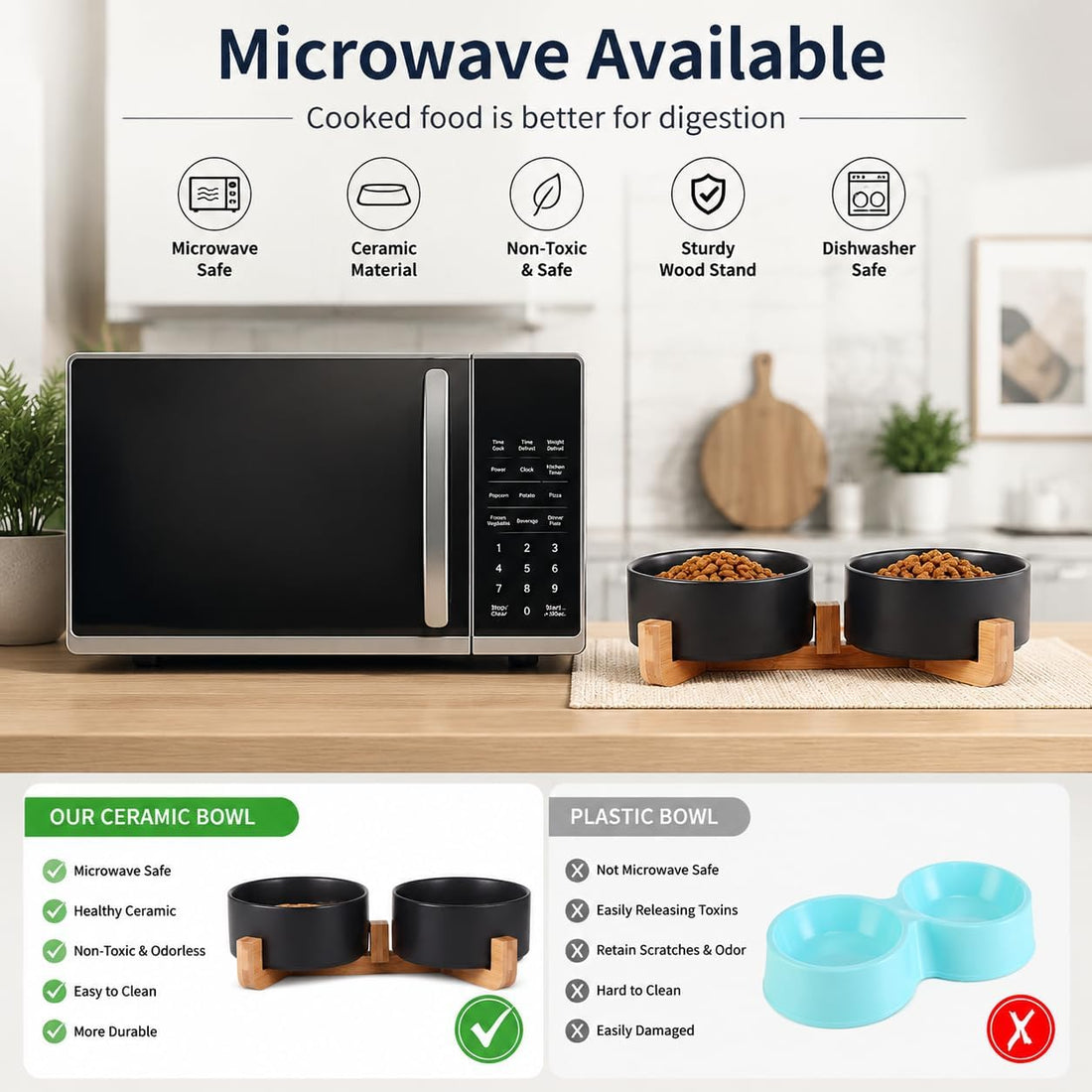 Petygooing Ceramic Dog Cat Bowls Set with Stand,Black Pet Food