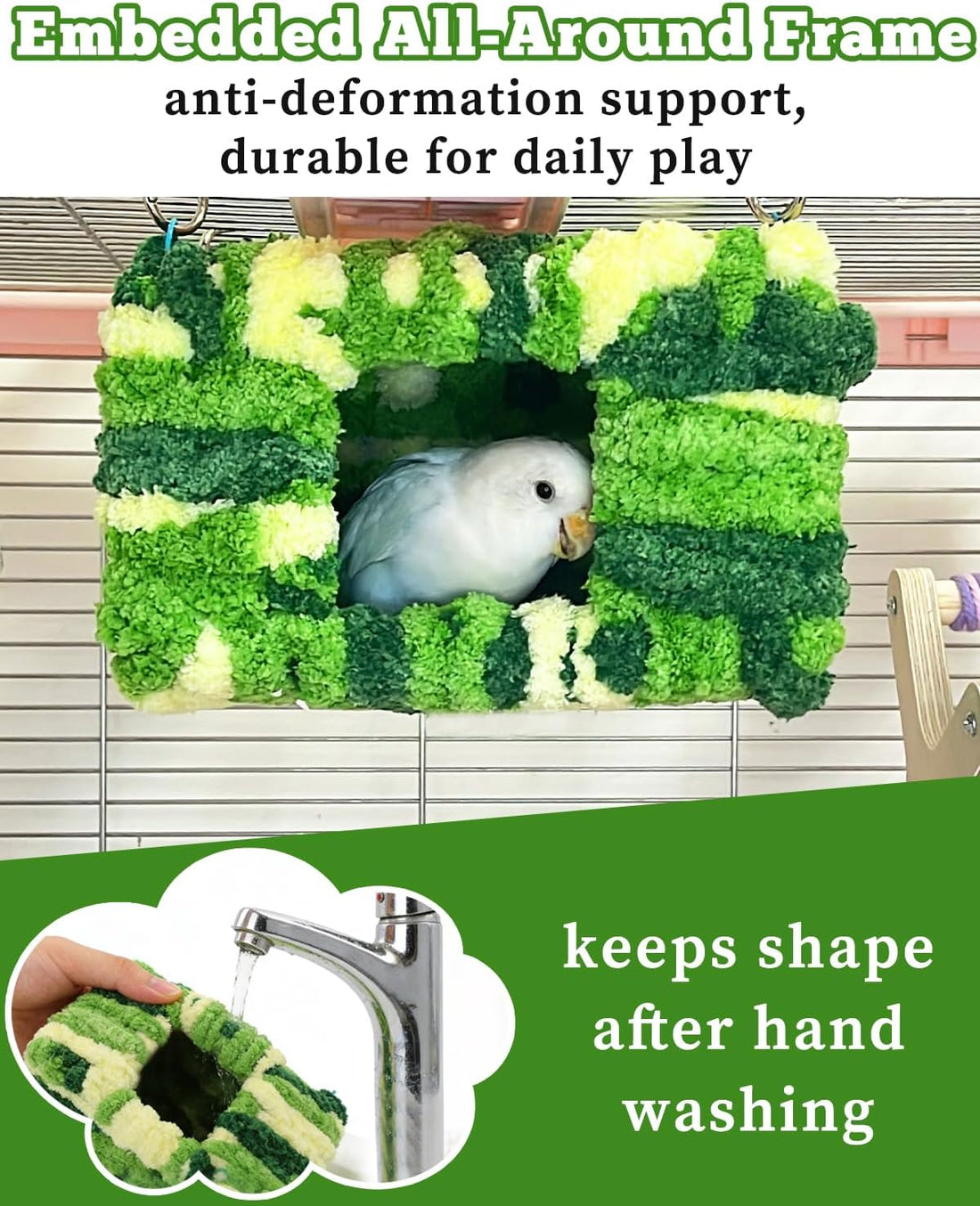 Collapse-Proof Soft Warm Bird Bed for Cage with Sturdy Frame