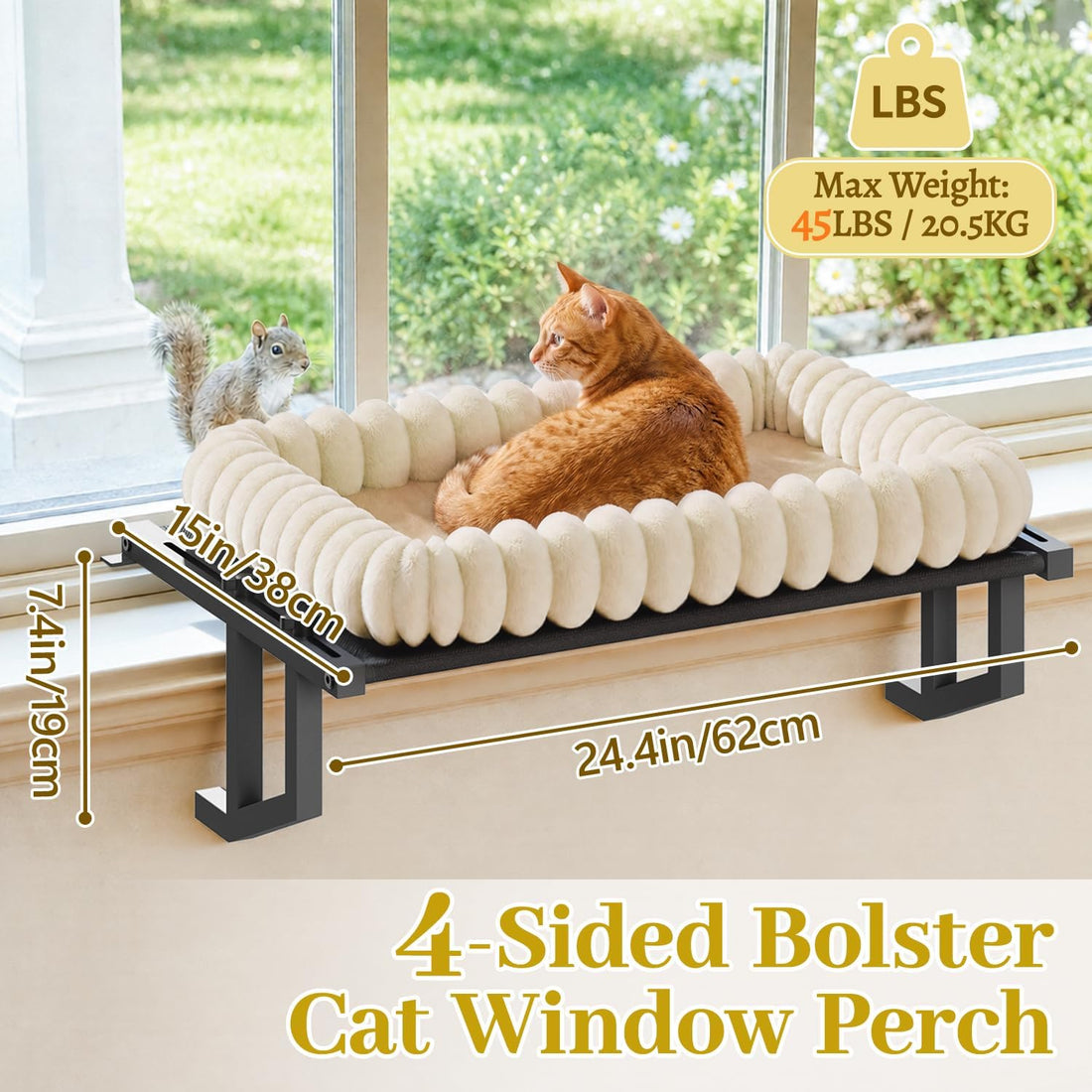 Cat Window Perch Hammock Seat Bed for Cats Inside, Metal, Beige