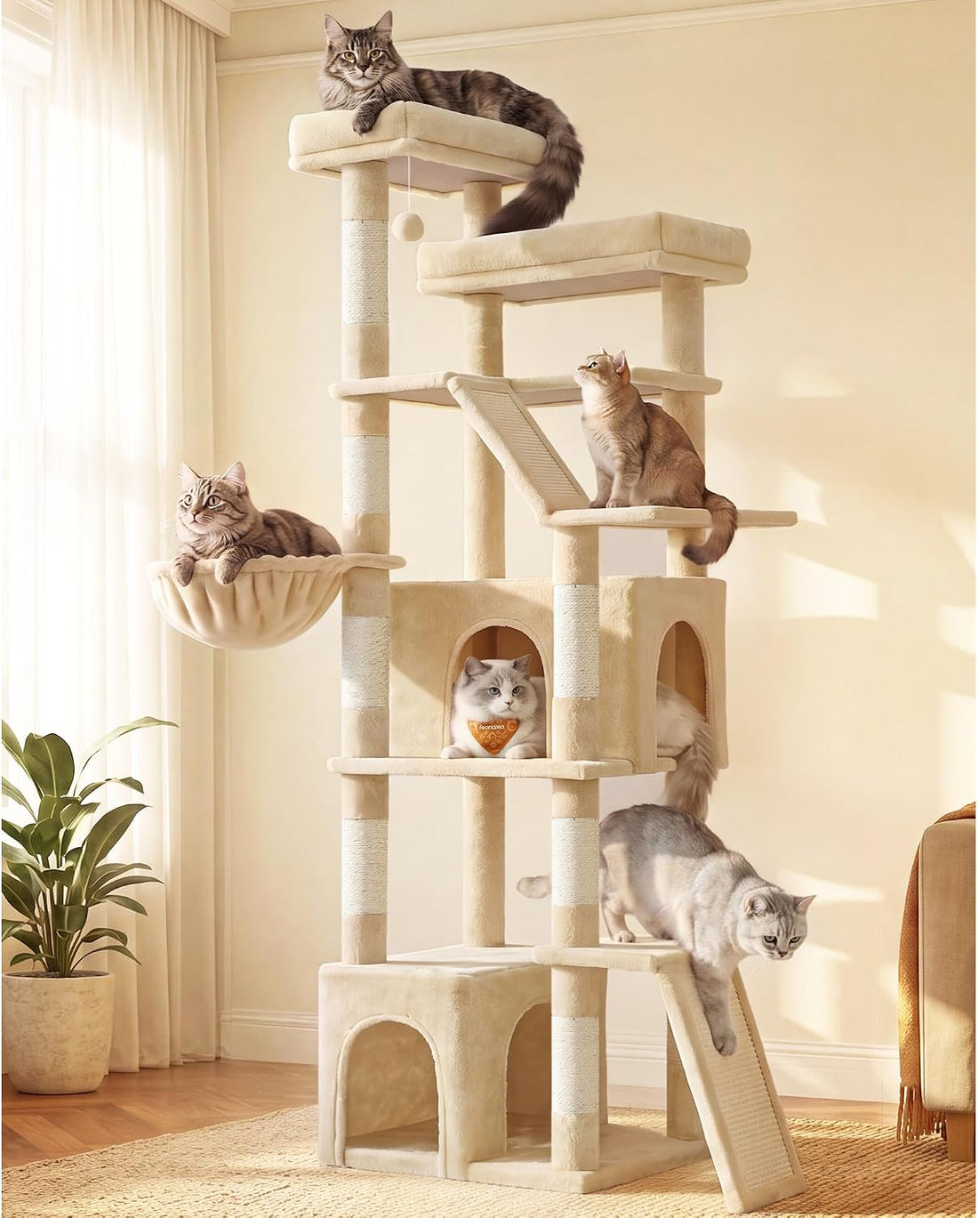 Feandrea Large Cat Tree, 72.6" Tall Sturdy Cat Tower for Indoor