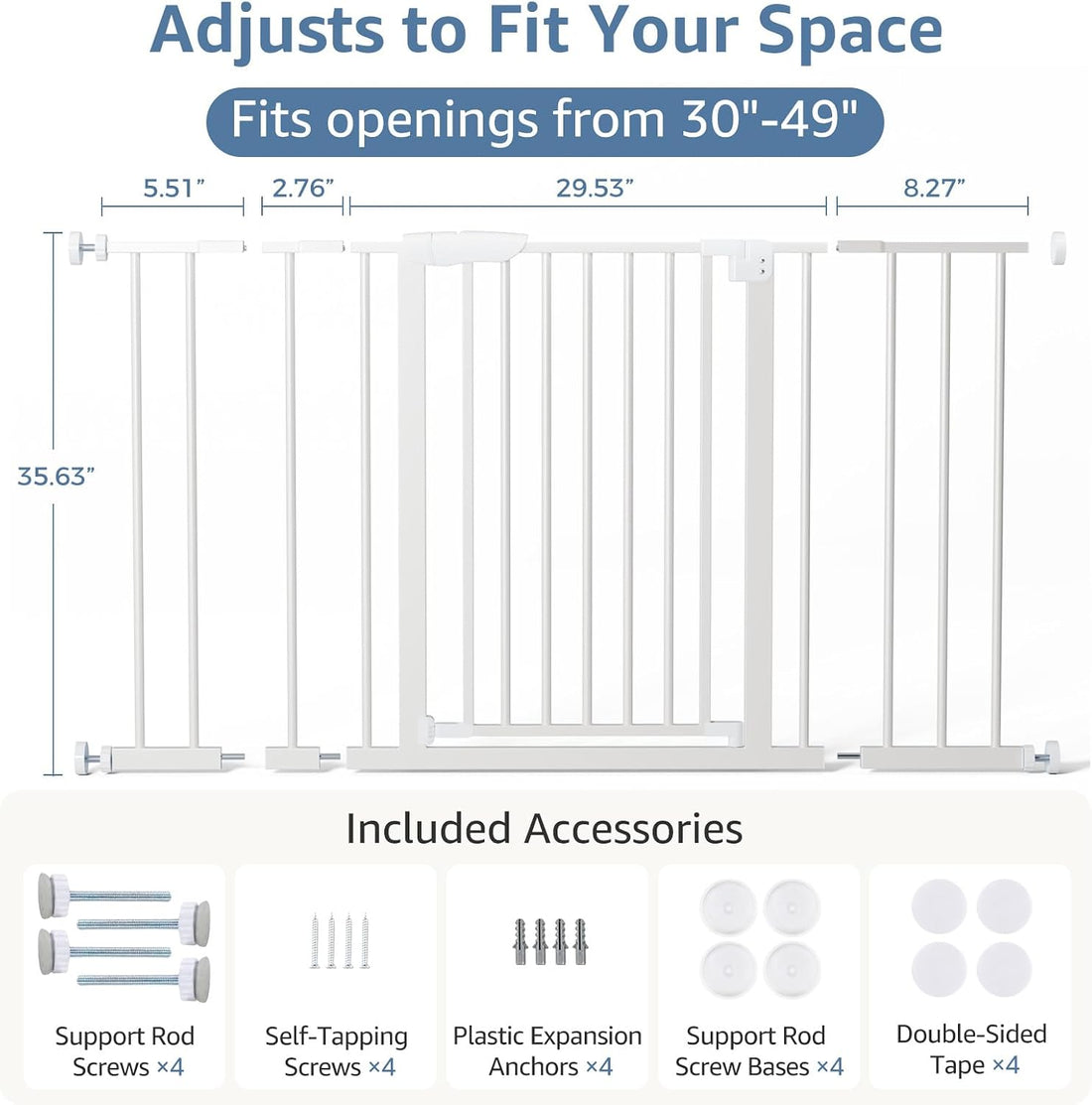 DUMOS 30-40.5" Baby Gate for Stairs & Doorways, Auto Close