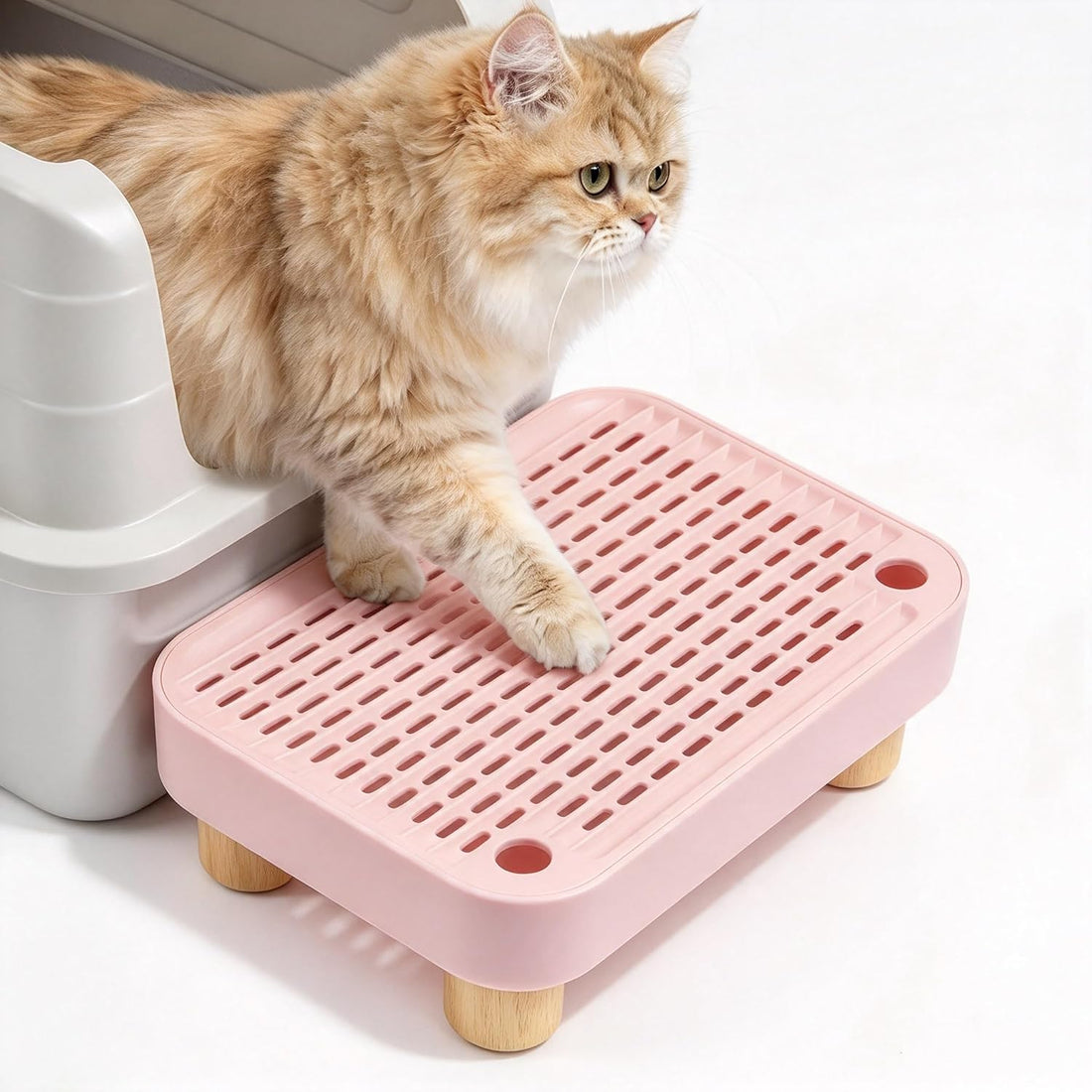 Litter Box Step Ramp Catcher with Wooden Base