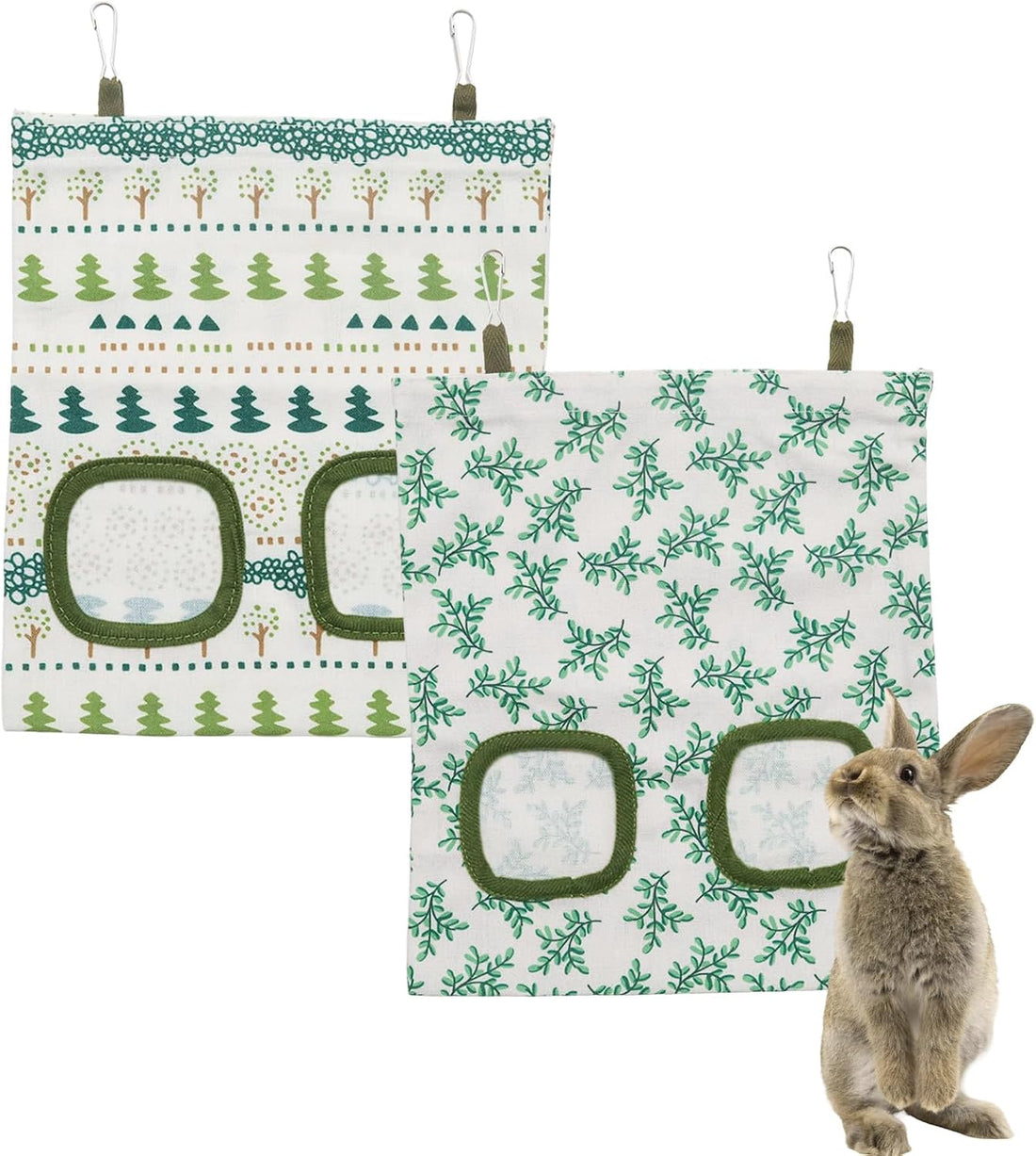 2Pcs Rabbit Hay Feeder Bag, Hanging Guinea Pig Hay Feeder, Green