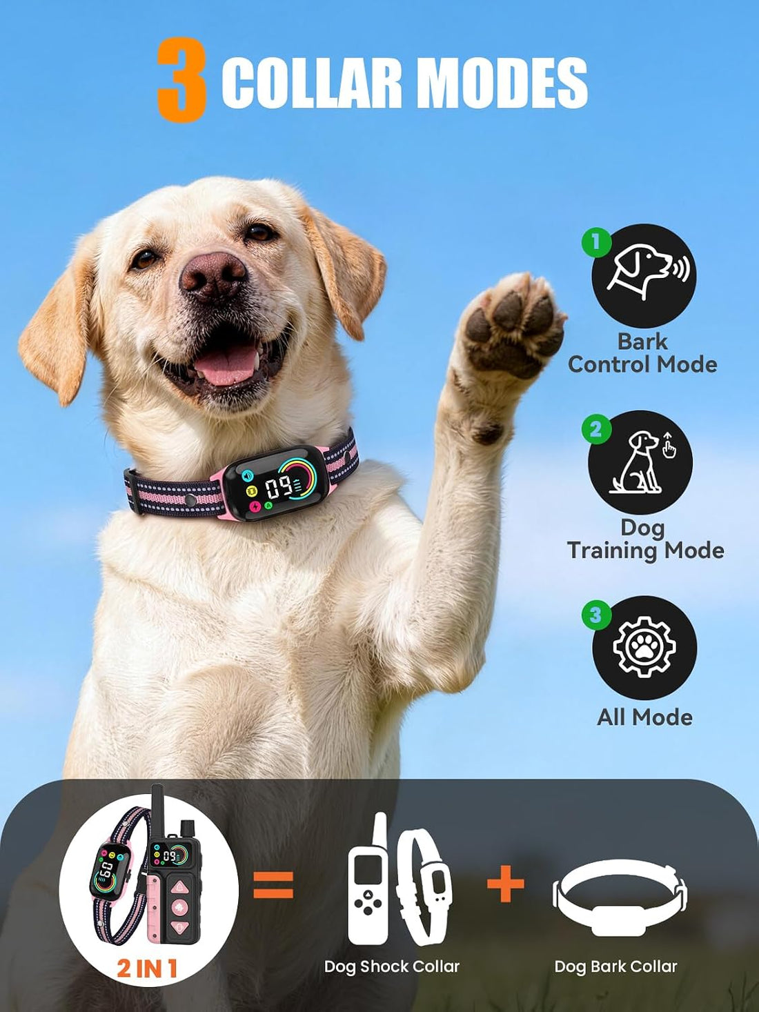2-in-1 Dog Bark Collar with Remote & Training Collar, 5-120 lbs