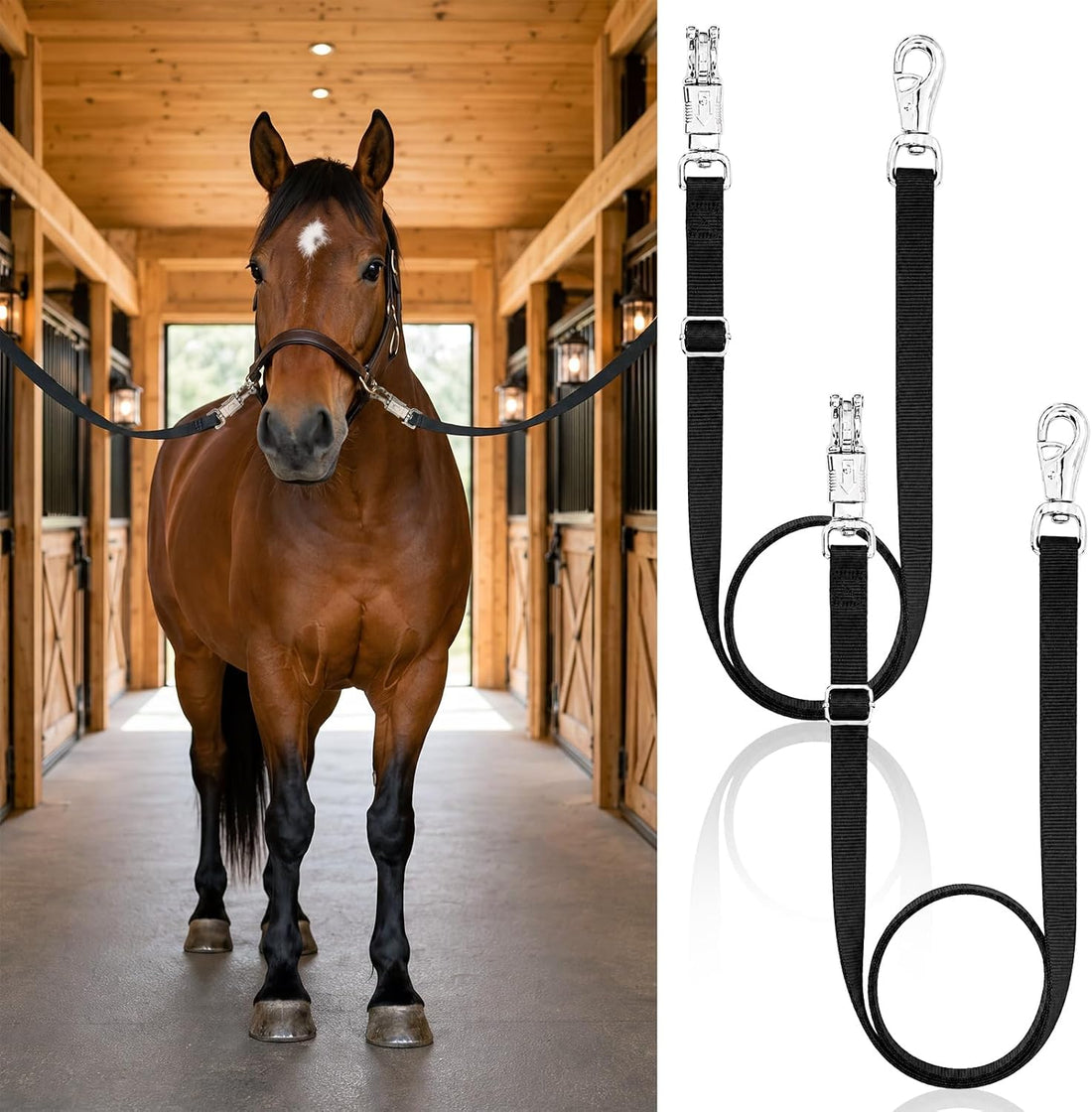 2 Pcs Cross Ties for Horses 54"-102" Adjustable Equine Tether