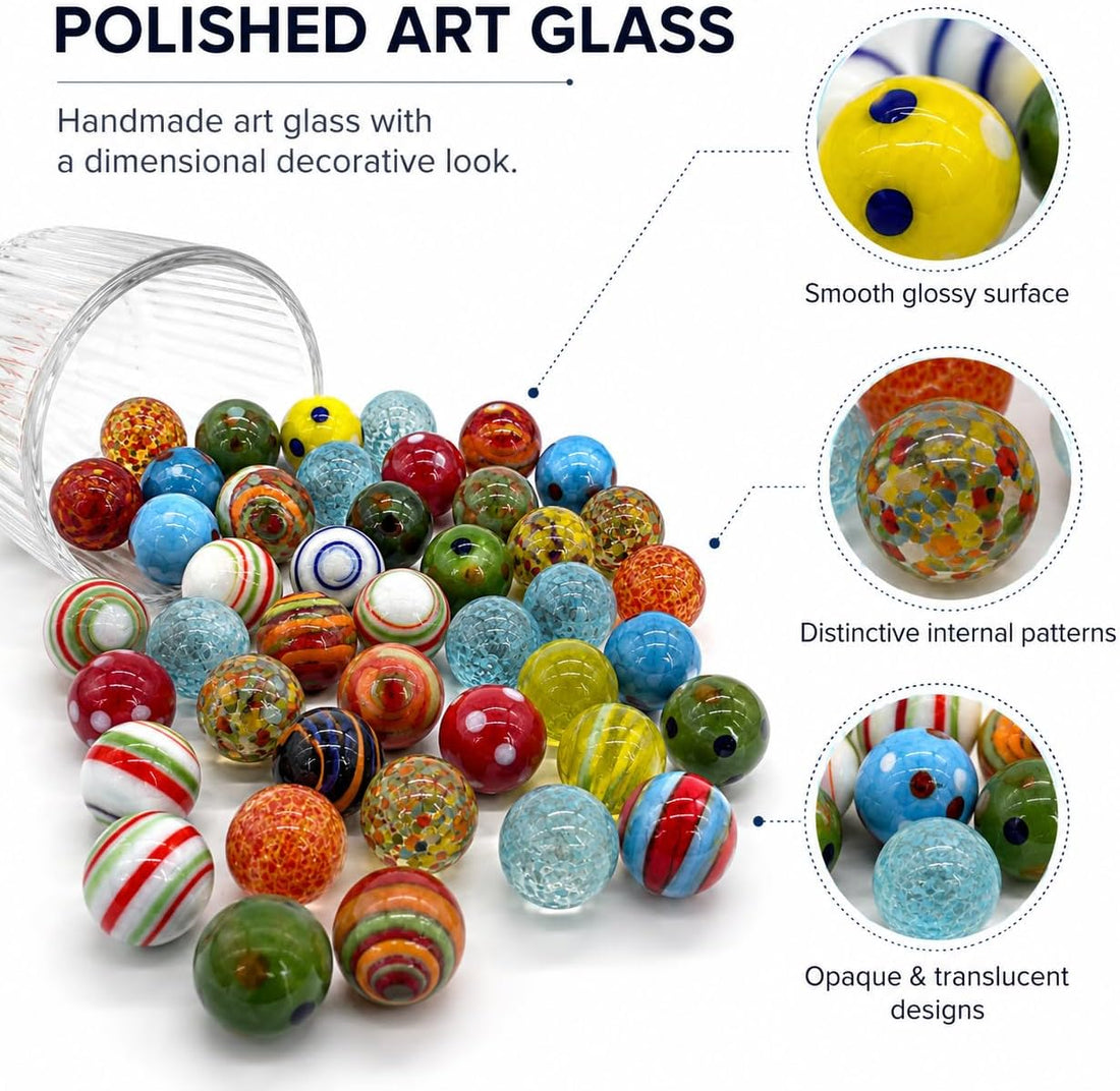 20 Pcs Assorted Glass Marbles, 16mm/0.63 Inch Glass Marbles Bulk