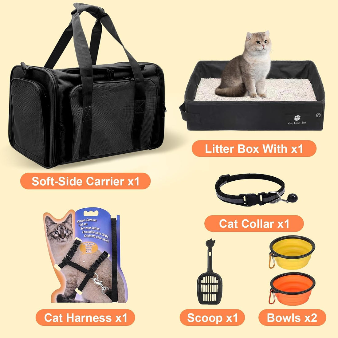 Cat Carrier with Litter Box, Cat Travel Carrier Soft Sided & Foldable