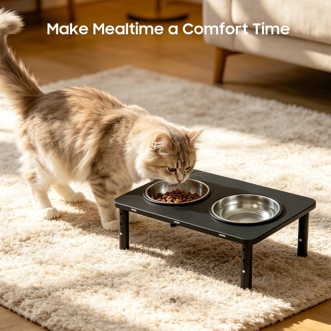 Adjustable Elevated Cat Bowls,6°/12° Tilted Cat Bowl Stand