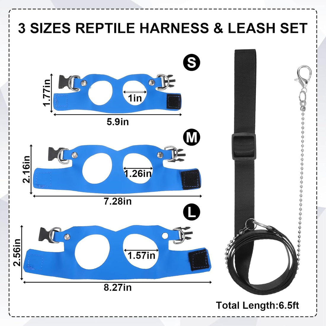 3 Pcs Bearded Dragon Leash and Harness Set 3 Sizes Lizard Harness
