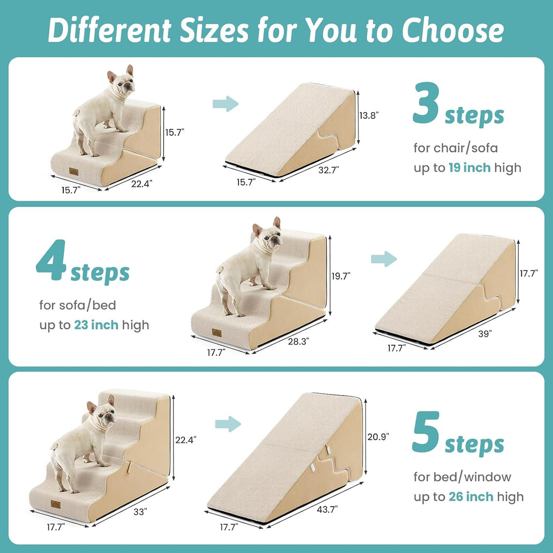 COZY KISS Dog Stairs for Small Dogs, 3-Step 2-in-1 Dog Steps,15.7" H