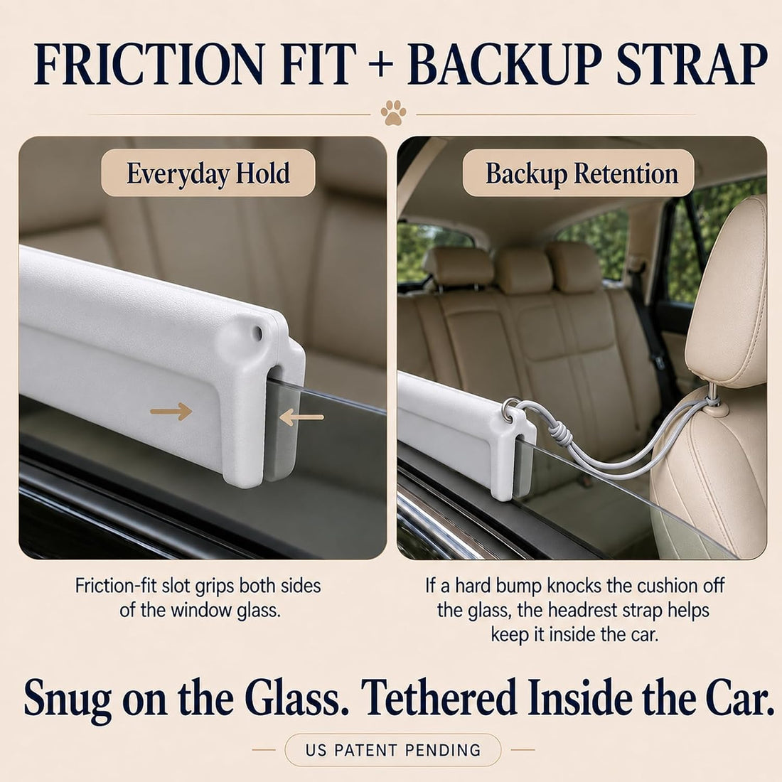Dog Car Window Chin Rest, EVA Cushion with Headrest Strap, Gray