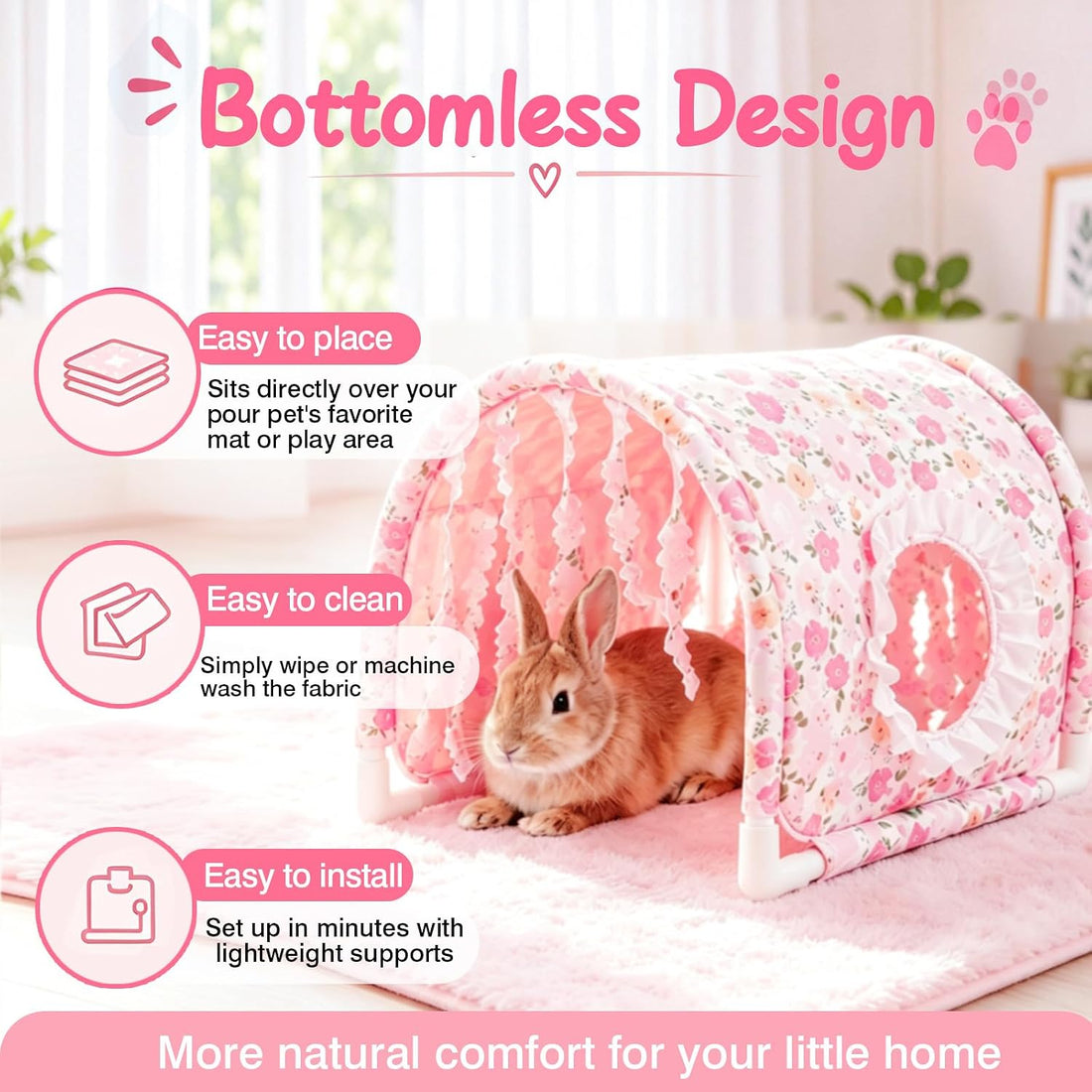 Bottomless Guinea Pig Hideout Tunnel with Curtains