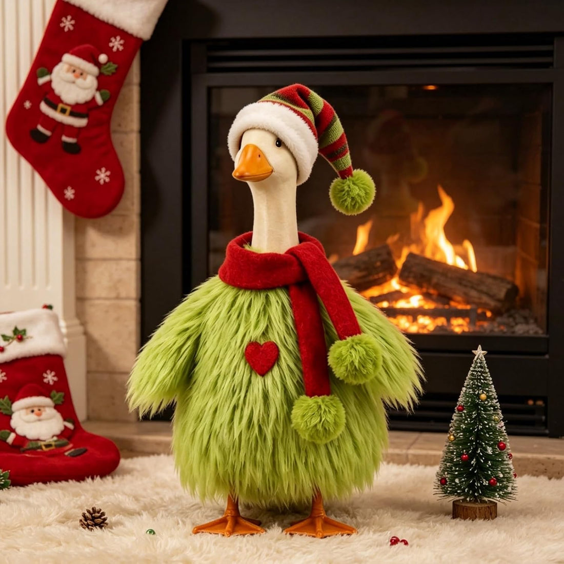 Green Fur Christmas Porch Goose Outfit for 23 Inch Lawn Goose Xmas