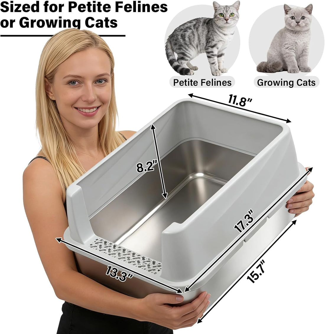 FUTAM Stainless Steel Litter Box with Lid, Metal Litter Box High Sides