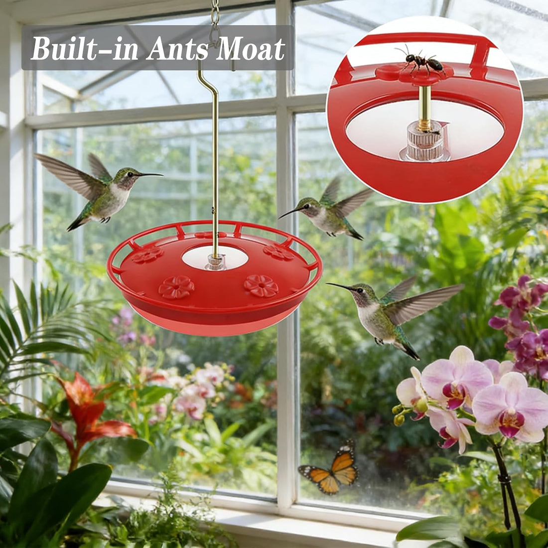 2 Pack Hummingbird Feeders for Outdoors, 5 Feeder Ports with Brush