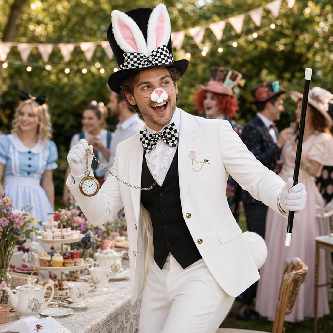 9PCS White Rabbit Costume, Halloween Costumes, Party Dress Up