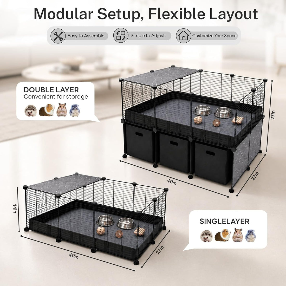 Guinea Pig Cage - C&C Small Animal Playpen with Waterproof Liner