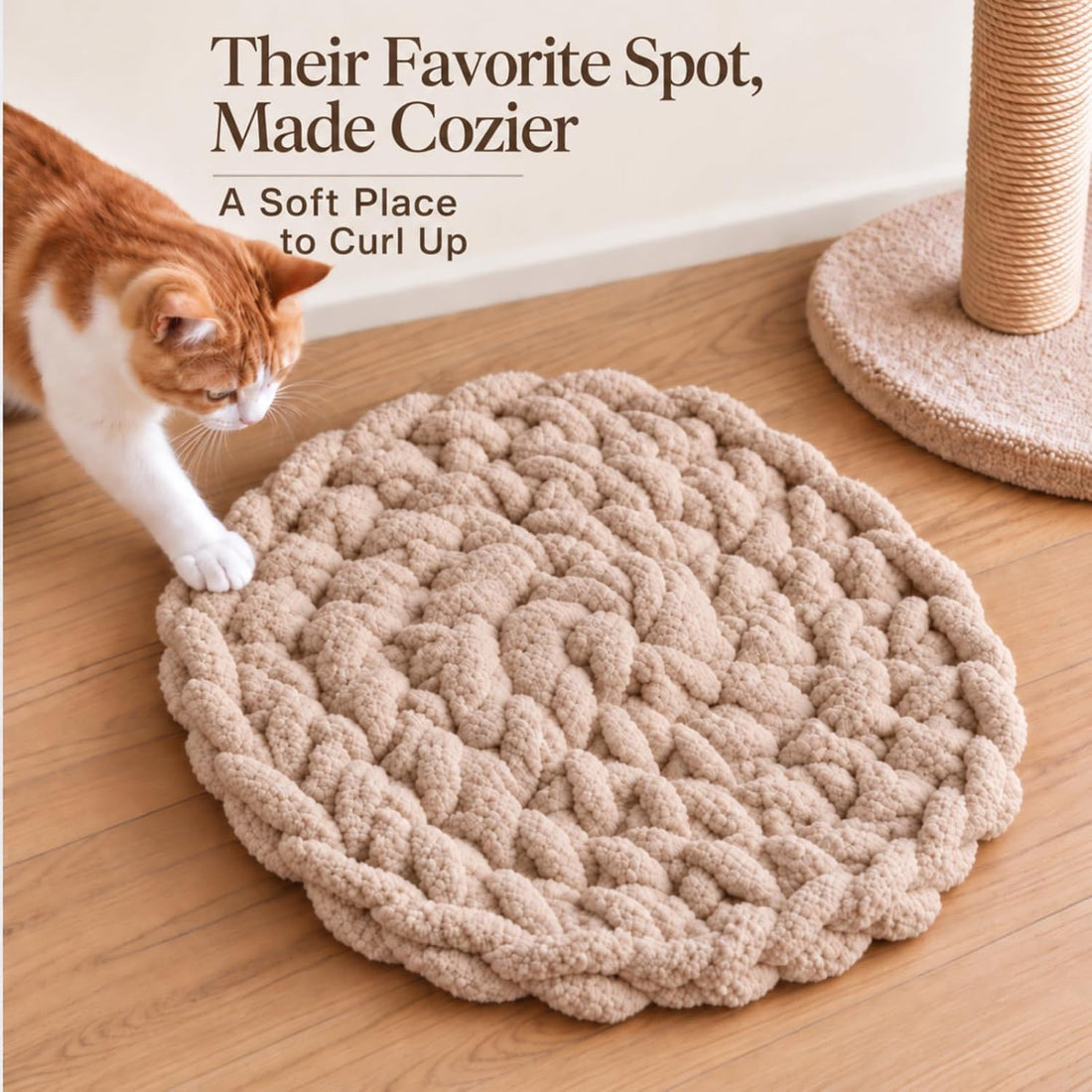 Cat Kneading Mat, Handmade Round Cushion Bed Pad Kittens (Green,M)