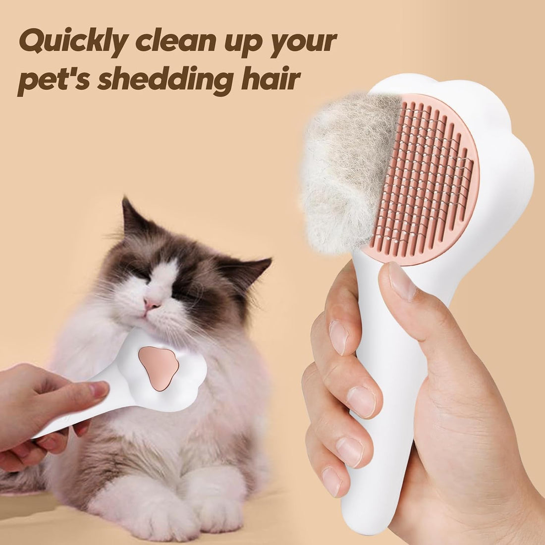 Self-Cleaning Cat Brush for Shedding with Cat Nail Clipper 2-Piece