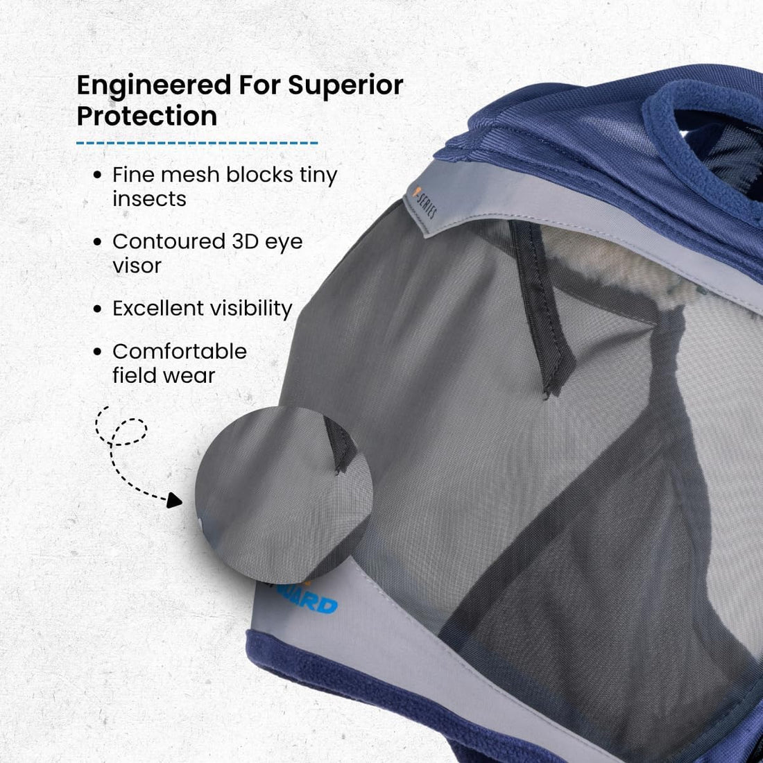 Shires FlyGuard Pro Fine Mesh Fly Mask with UV Protection Navy/Ear