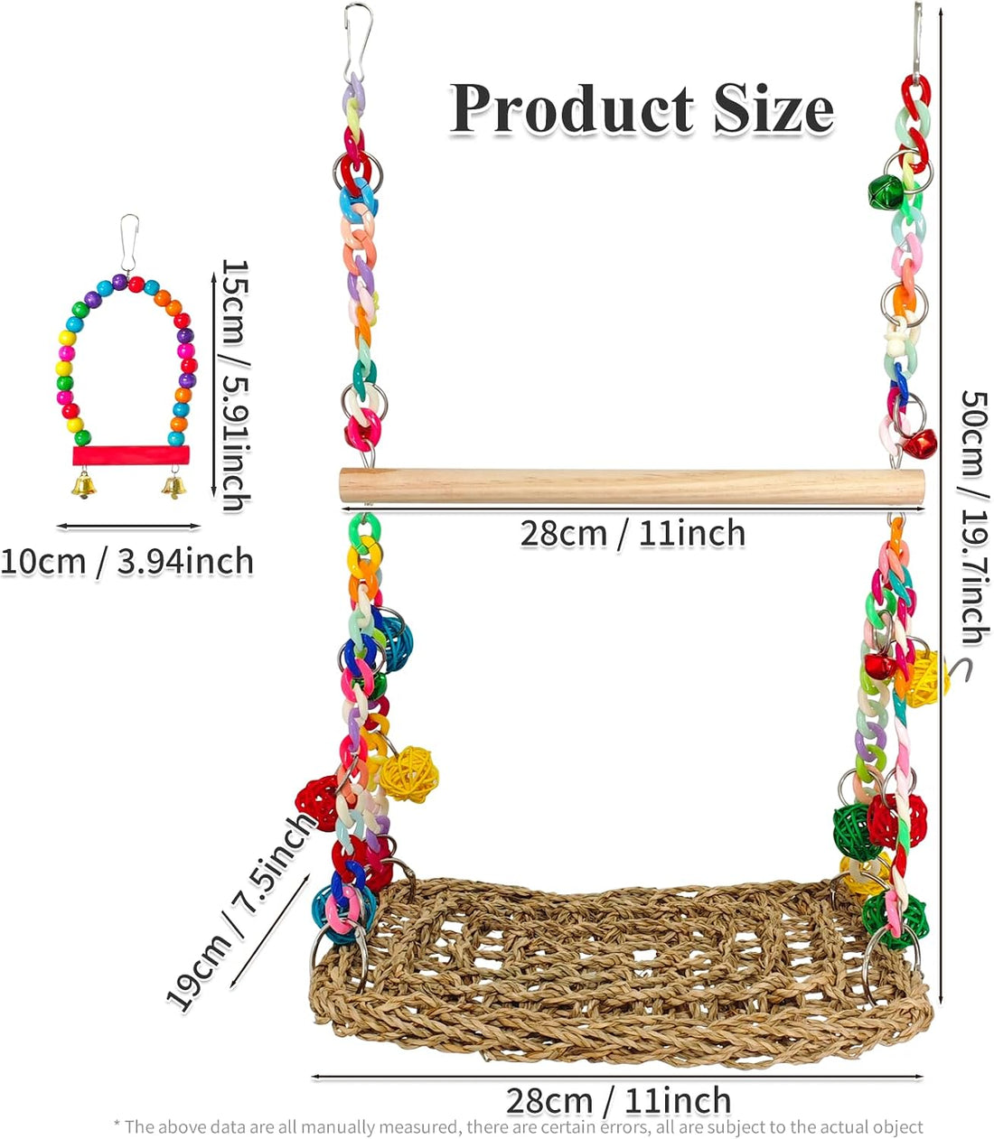 Natural Bird Swing Toys with Wood Perch,Double Layer Bird Seagrass