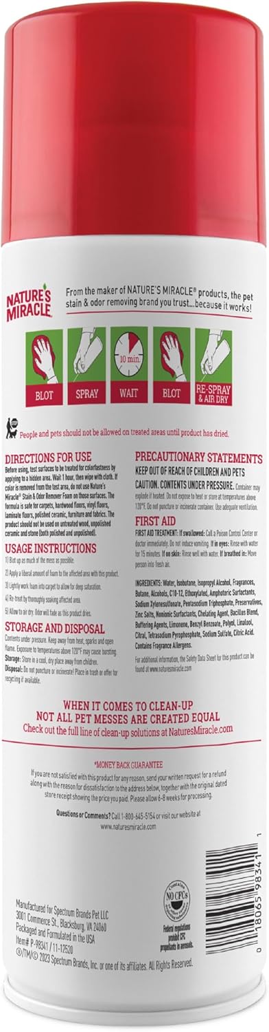 Nature's Miracle Cat Stain & Odor Remover Foam, Tough On Cat Urine
