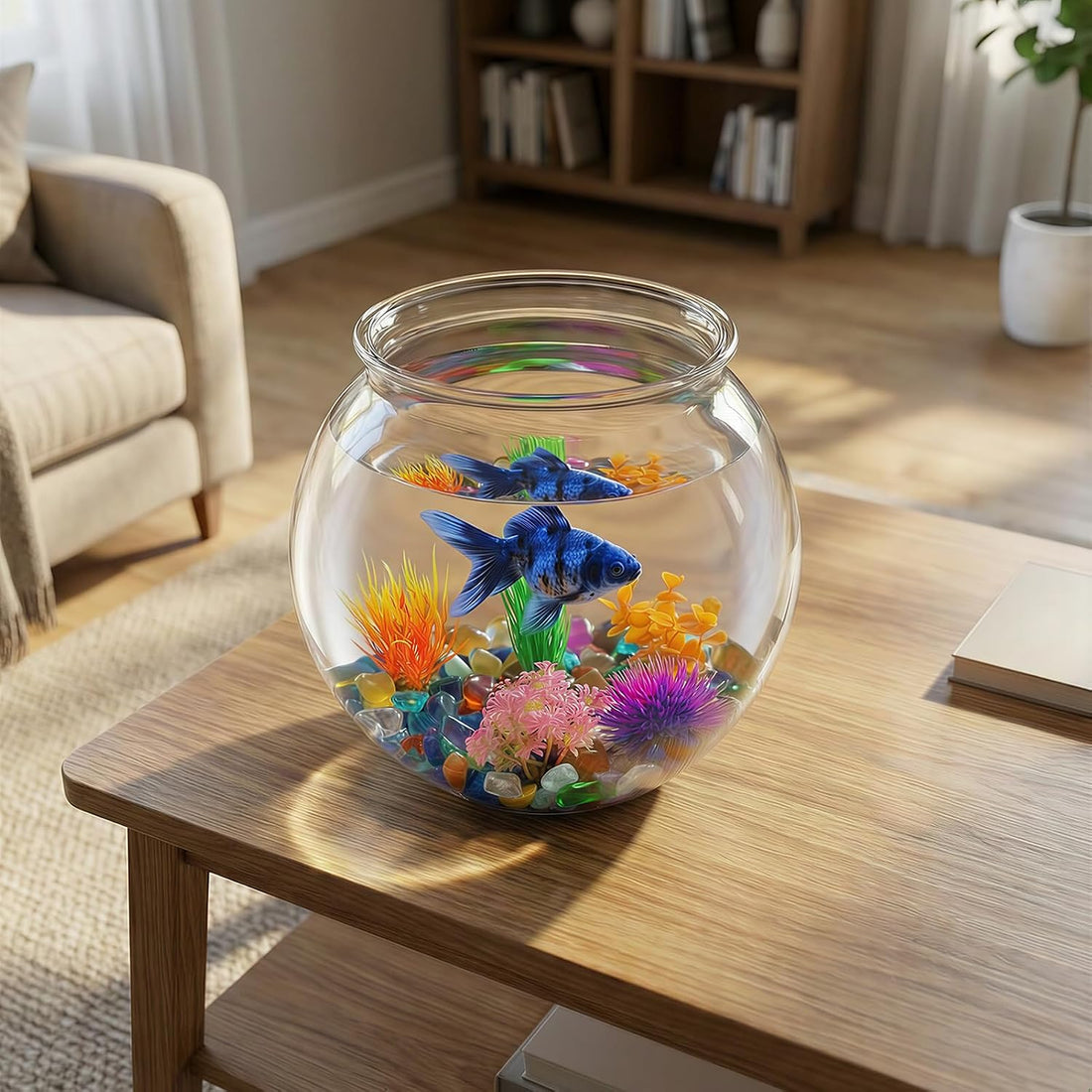 1 Gallon Clear Plastic Fish Bowl Set with 5 Artificial Plants