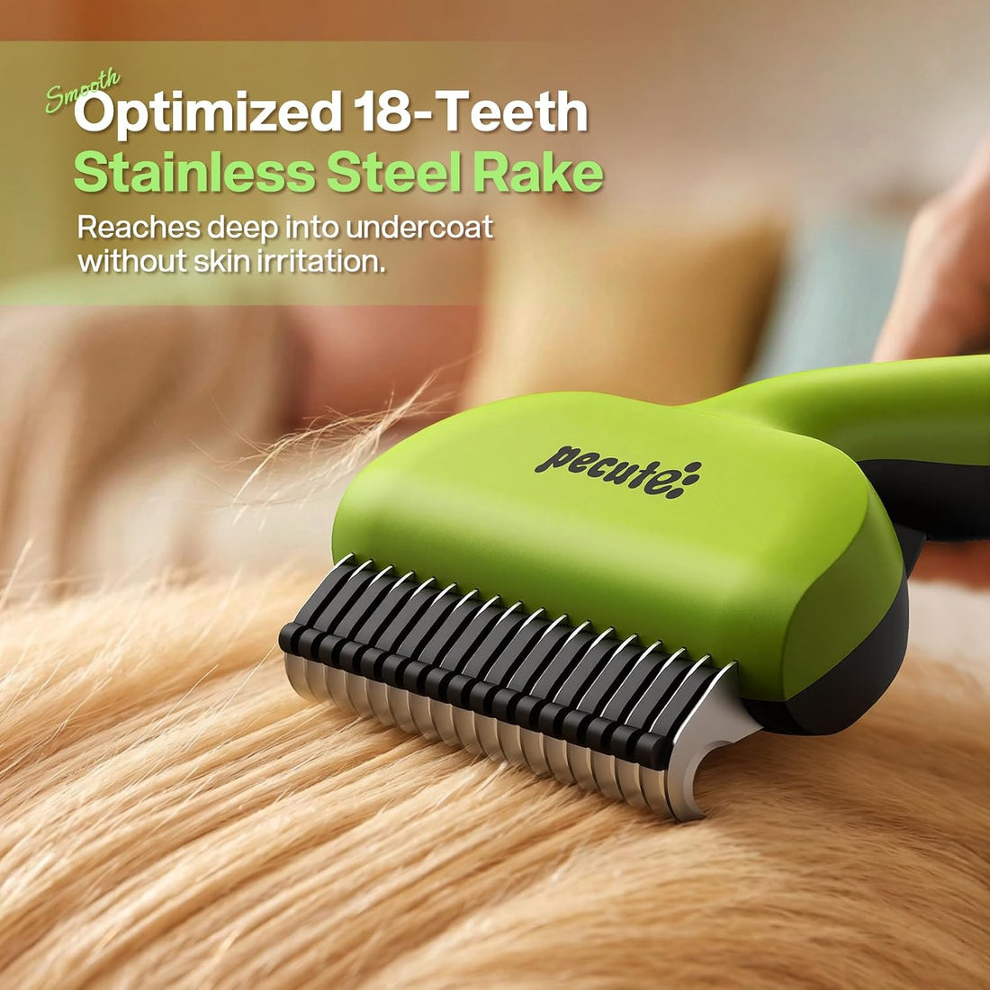 Pecute Self-Cleaning Undercoat Rake for Dogs Cats with Long/Double